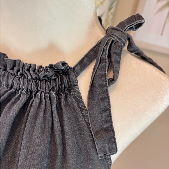 Tie Halter Maxi Dress Washed Black Ruffle Hem Time and Tru Elastic Waist Pockets - Picture 8 of 10